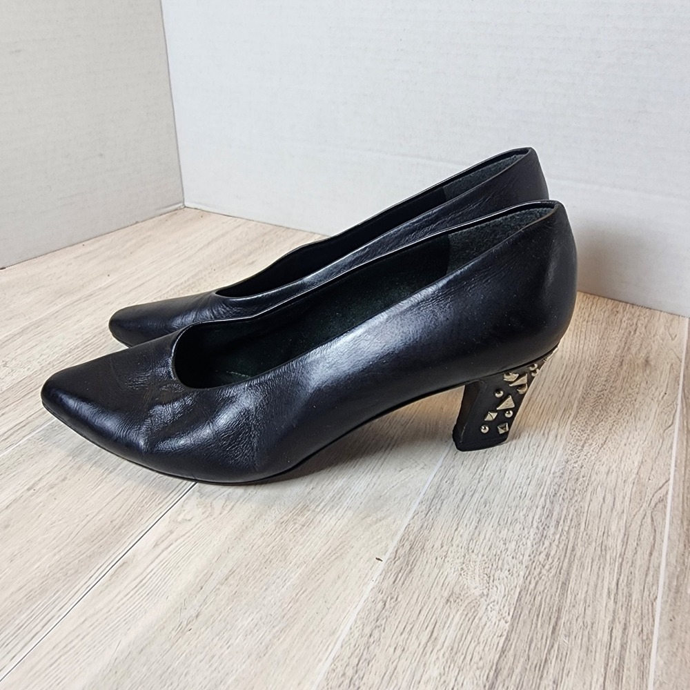 Vintage Stuart Weitzman Black Pumps Shoes Heels W Silver Detail Size 6.5 - Picture 7 of 12